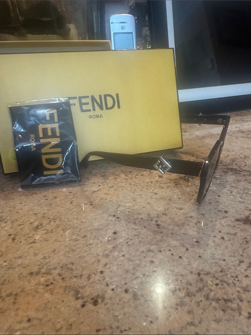 New Fendi Black Square Logo Sunglasses. Full inclusion.